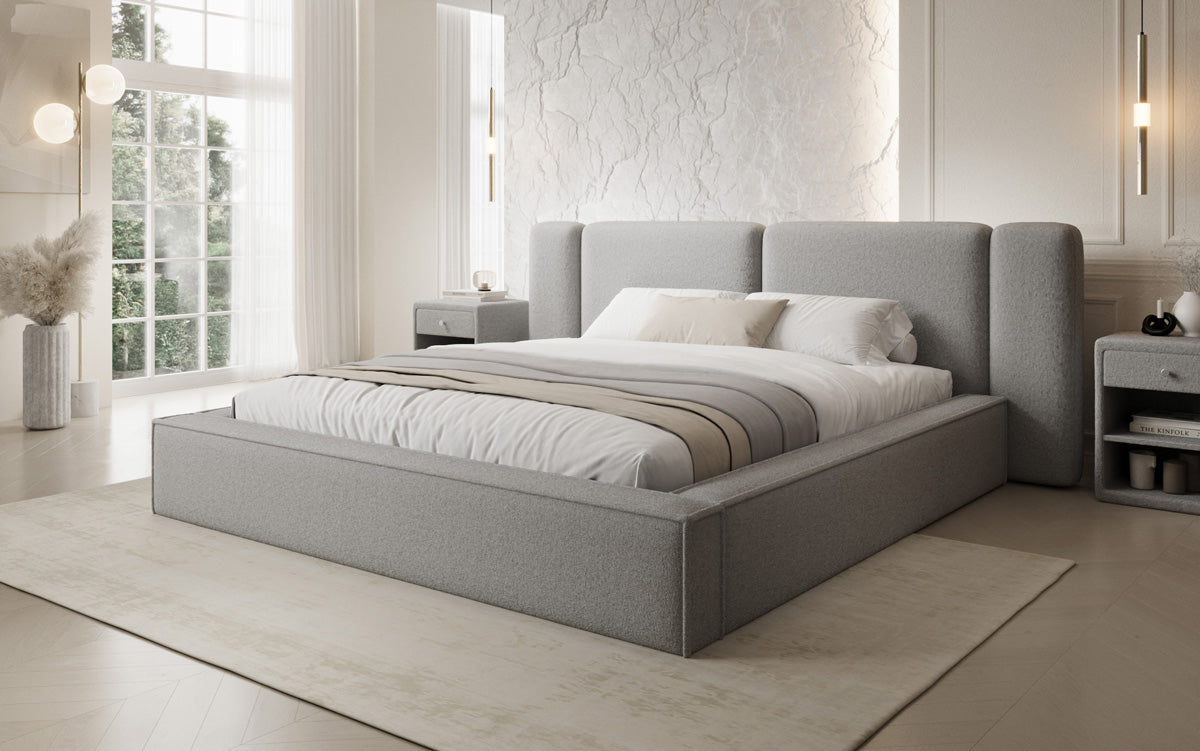 Designer gestoffeerd bed Klara in Teddystof Bouclé met opbergruimte