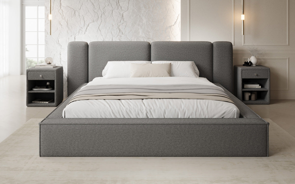 Designer gestoffeerd bed Klara in Teddystof Bouclé met opbergruimte
