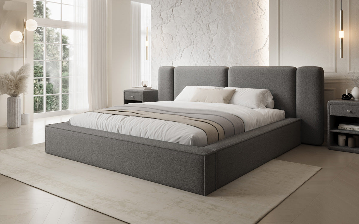 Designer gestoffeerd bed Klara in Teddystof Bouclé met opbergruimte