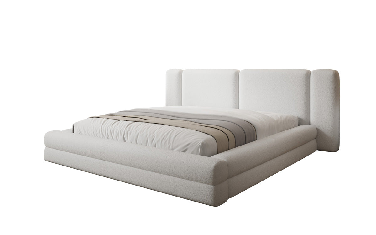 Designer gestoffeerd bed Theresa in Teddystof Bouclé met opbergruimte