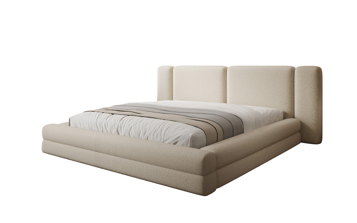 Designer gestoffeerd bed Theresa in Teddystof Bouclé met opbergruimte