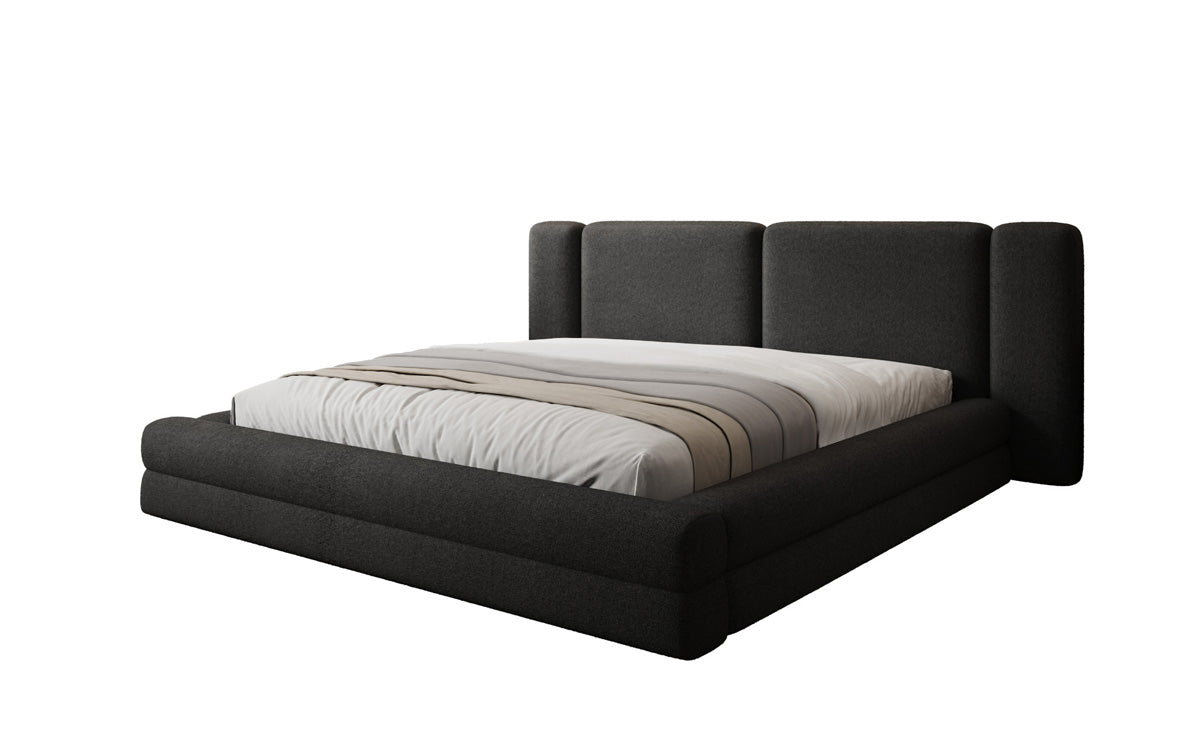 Designer gestoffeerd bed Theresa in Teddystof Bouclé met opbergruimte