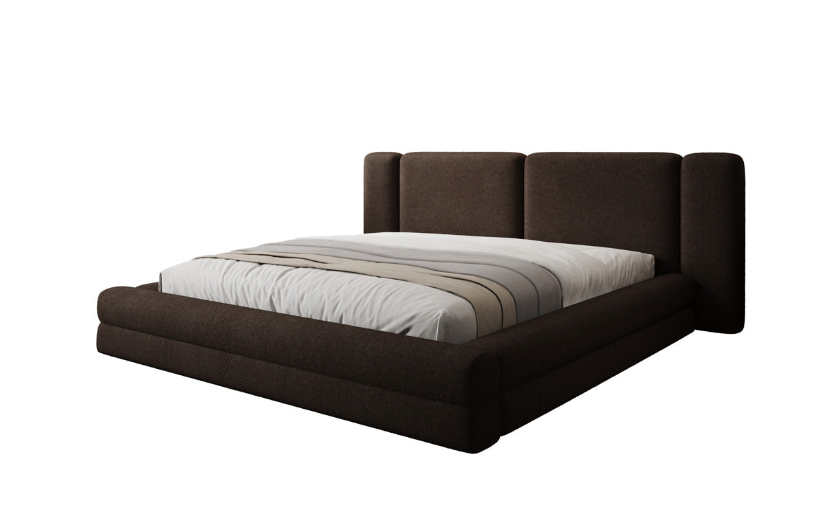 Designer gestoffeerd bed Theresa in Teddystof Bouclé met opbergruimte