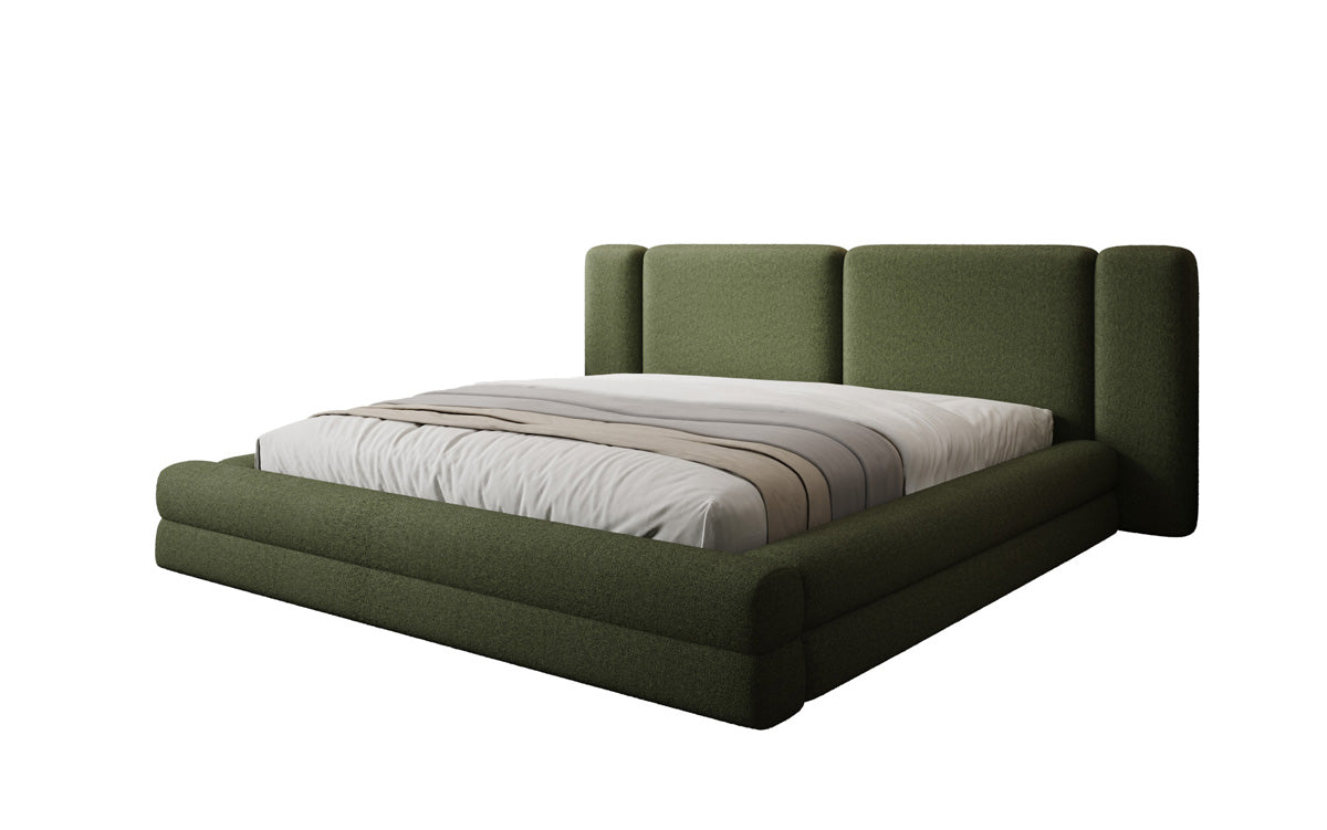 Designer gestoffeerd bed Theresa in Teddystof Bouclé met opbergruimte