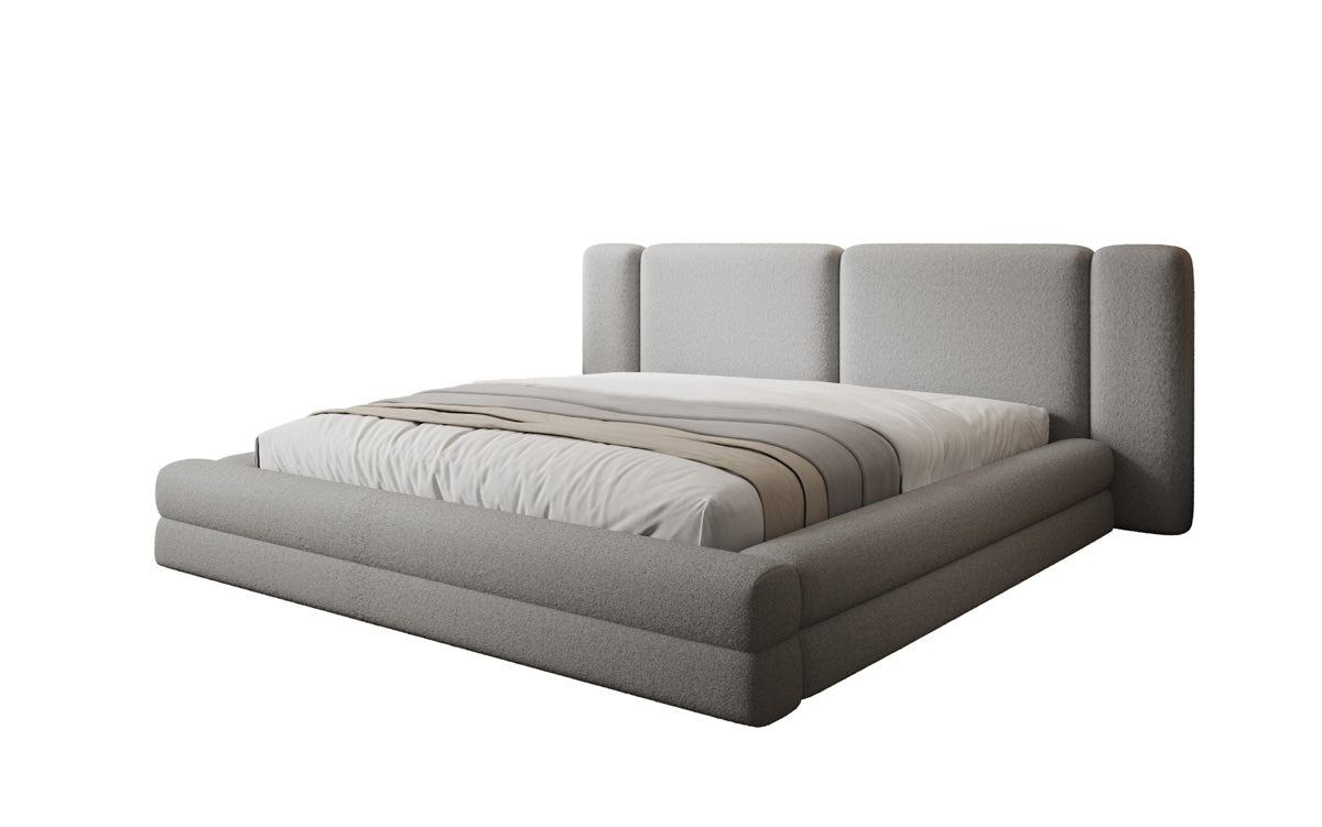 Designer gestoffeerd bed Theresa in Teddystof Bouclé met opbergruimte