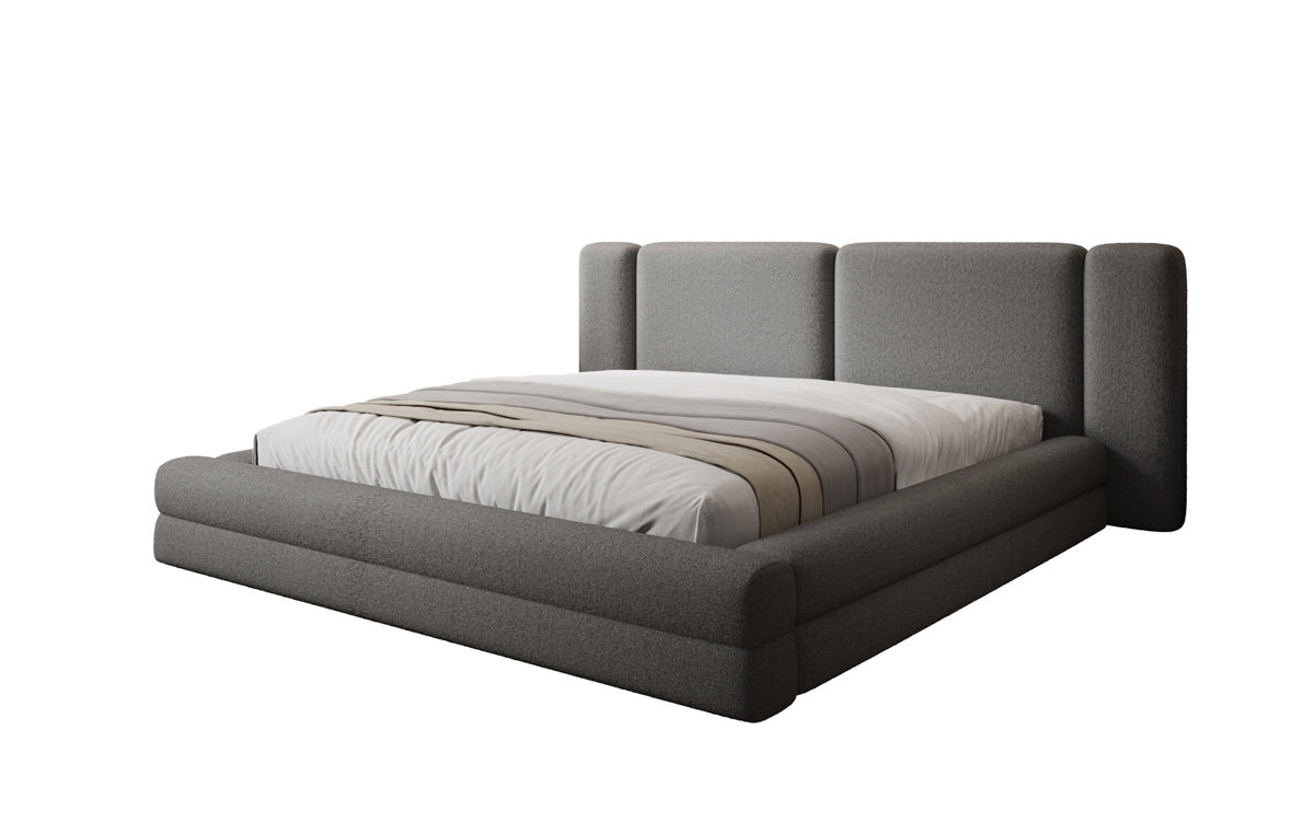 Designer gestoffeerd bed Theresa in Teddystof Bouclé met opbergruimte