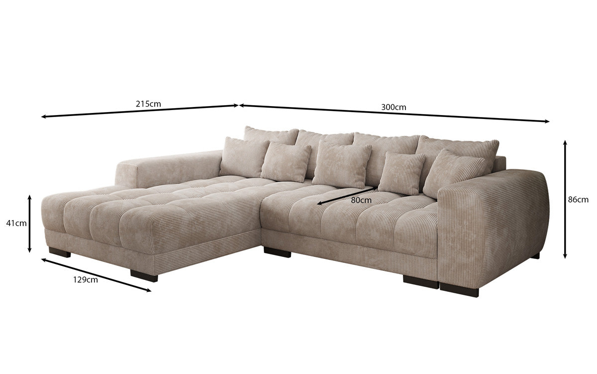 Designersofa Balu met slaapfunctie en opbergruimte in Ribstof