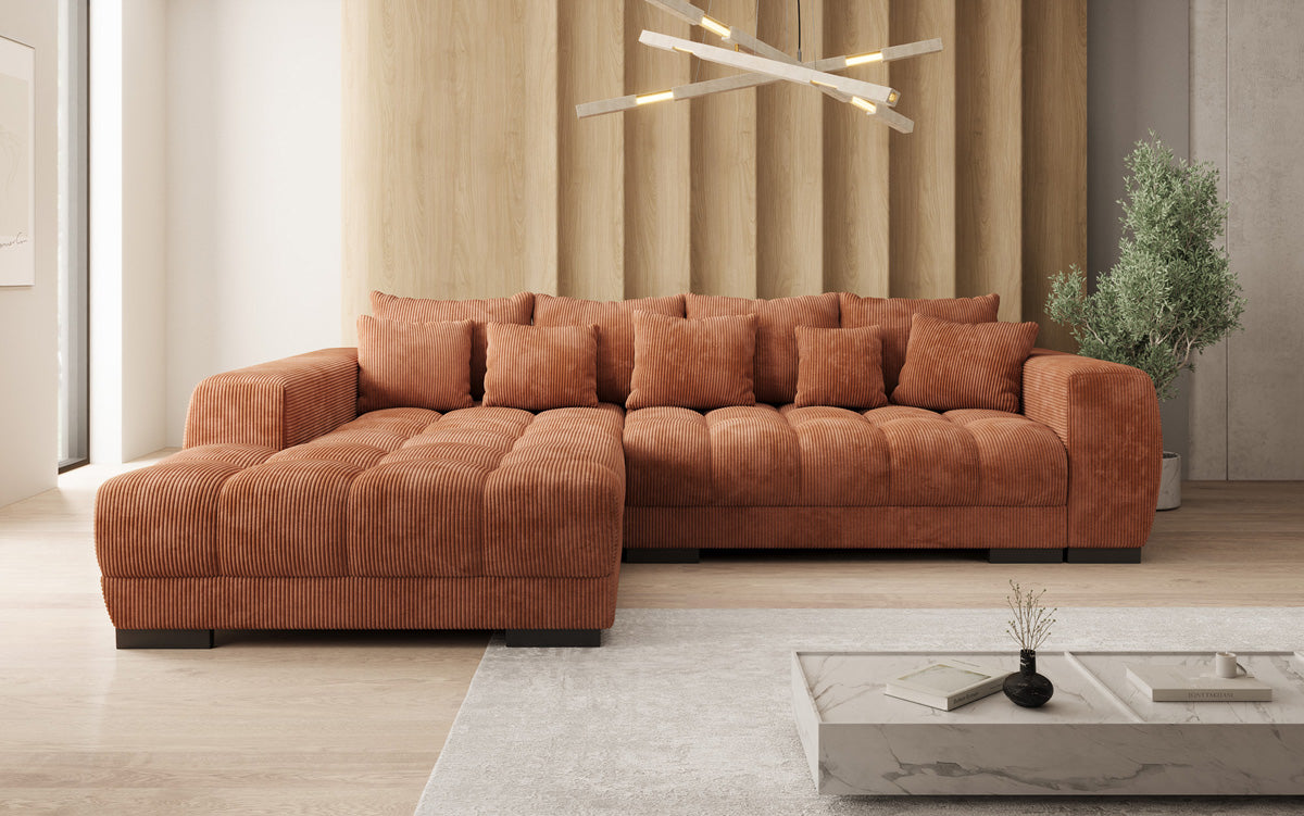 Designersofa Balu met slaapfunctie en opbergruimte in Ribstof