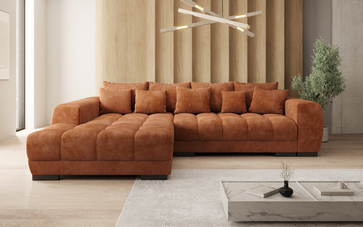 Designersofa Balu met slaapfunctie en opbergruimte in Ribstof