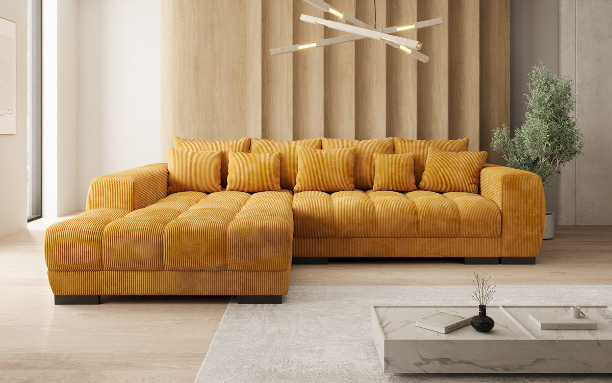 Designersofa Balu met slaapfunctie en opbergruimte in Ribstof