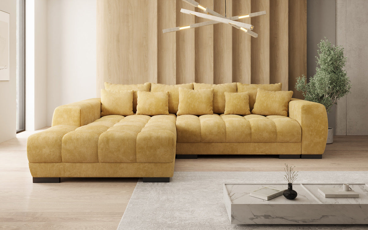 Designersofa Balu met slaapfunctie en opbergruimte in Ribstof