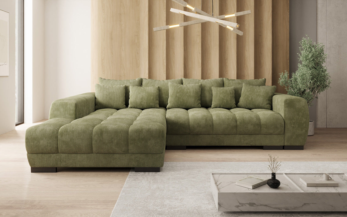 Designersofa Balu met slaapfunctie en opbergruimte in Ribstof