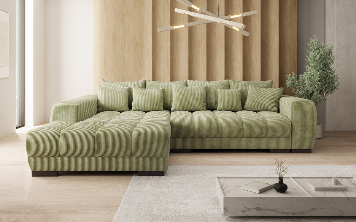 Designersofa Balu met slaapfunctie en opbergruimte in Ribstof
