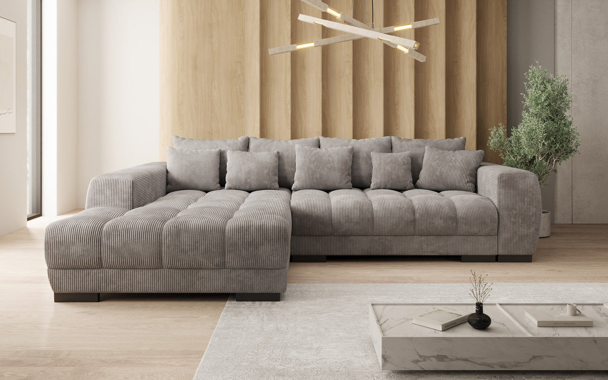 Designersofa Balu met slaapfunctie en opbergruimte in Ribstof