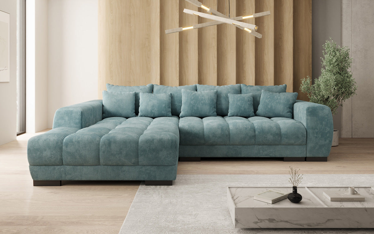 Designersofa Balu met slaapfunctie en opbergruimte in Ribstof