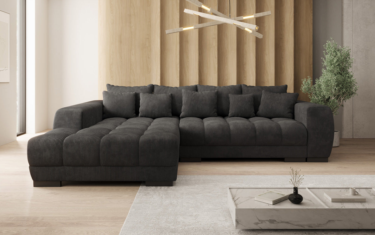 Designersofa Balu met slaapfunctie en opbergruimte in Ribstof