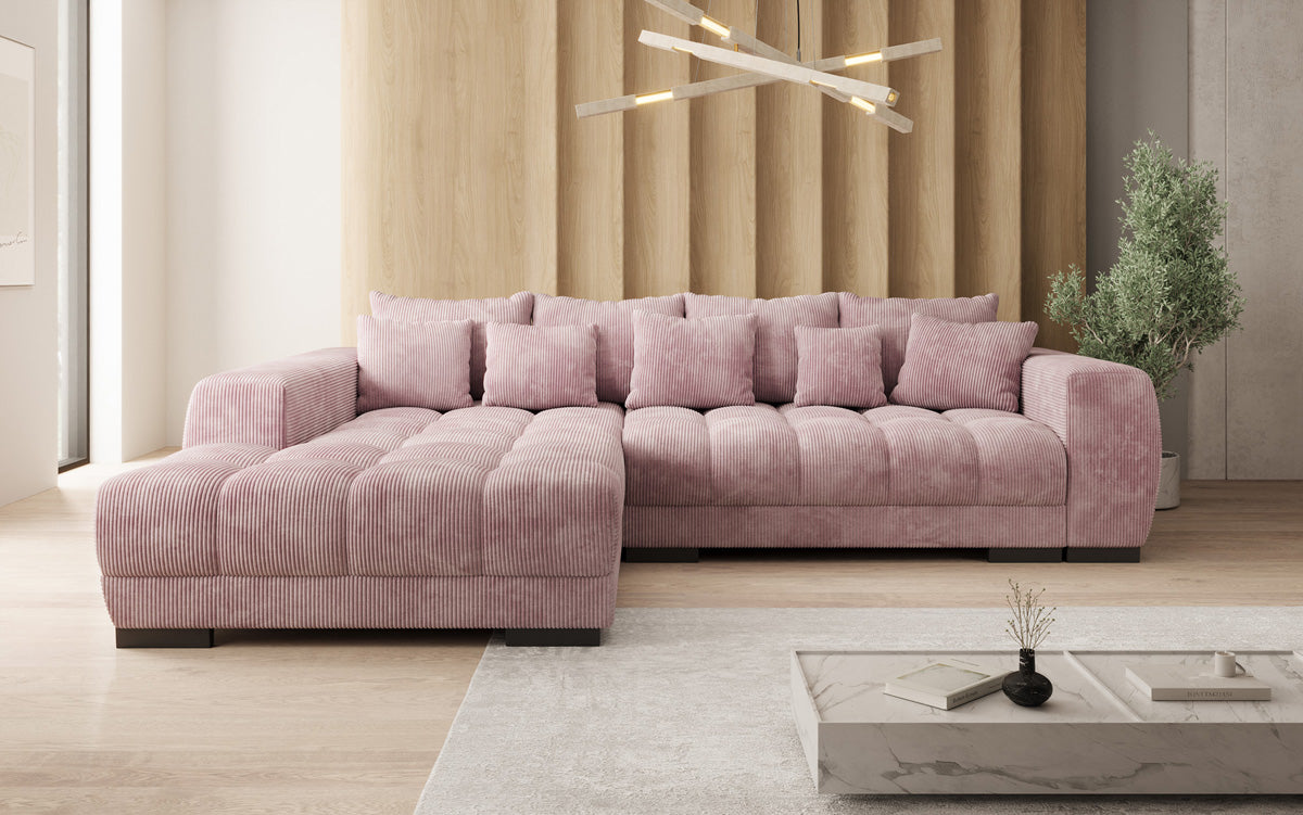 Designersofa Balu met slaapfunctie en opbergruimte in Ribstof