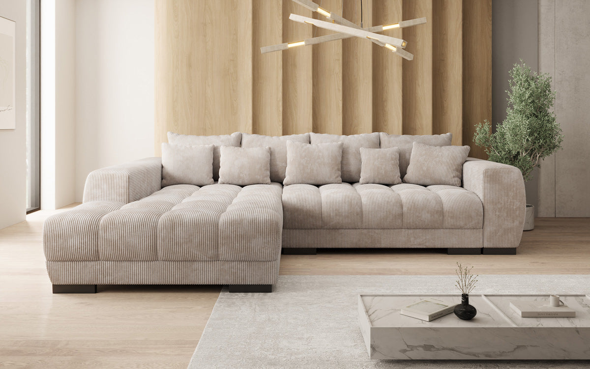 Designersofa Balu met slaapfunctie en opbergruimte in Ribstof