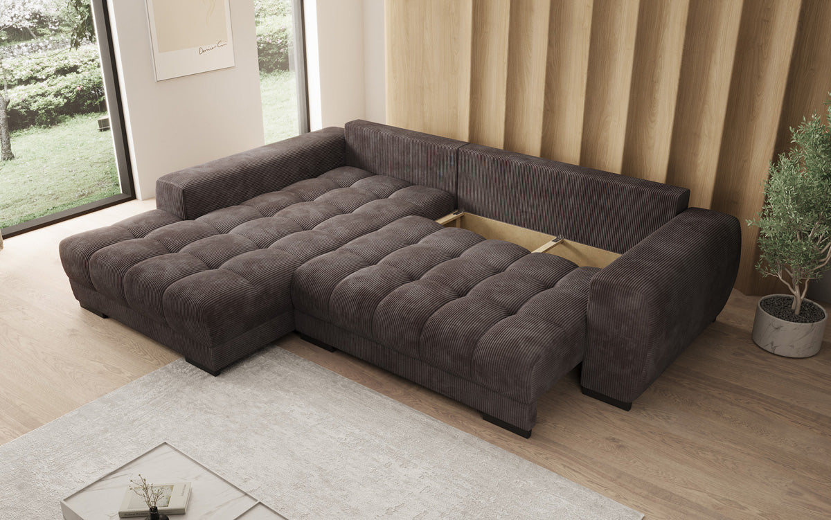Designersofa Balu met slaapfunctie en opbergruimte in Ribstof