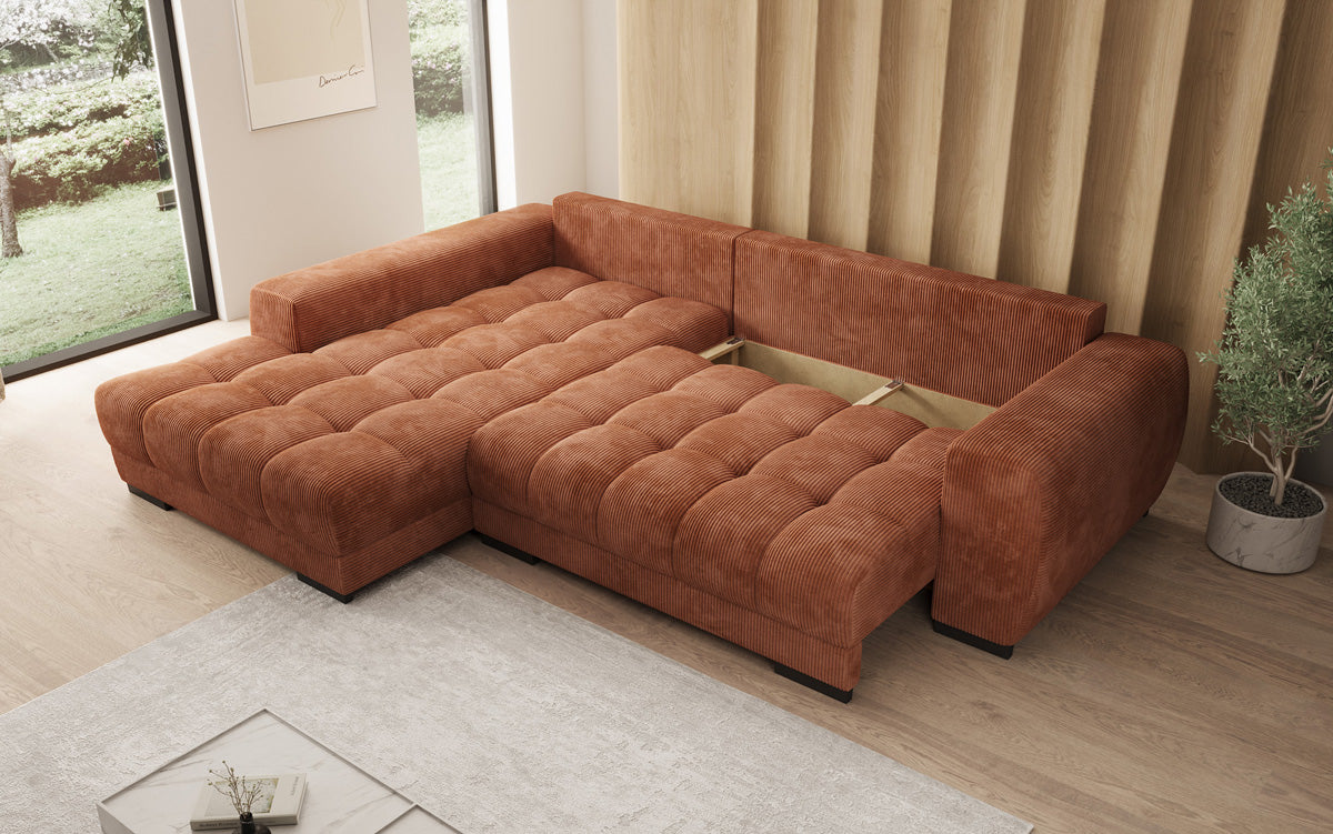 Designersofa Balu met slaapfunctie en opbergruimte in Ribstof