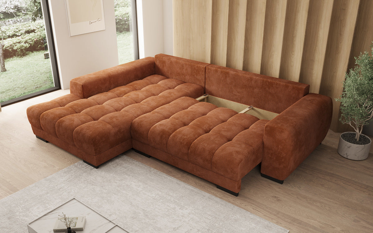 Designersofa Balu met slaapfunctie en opbergruimte in Ribstof