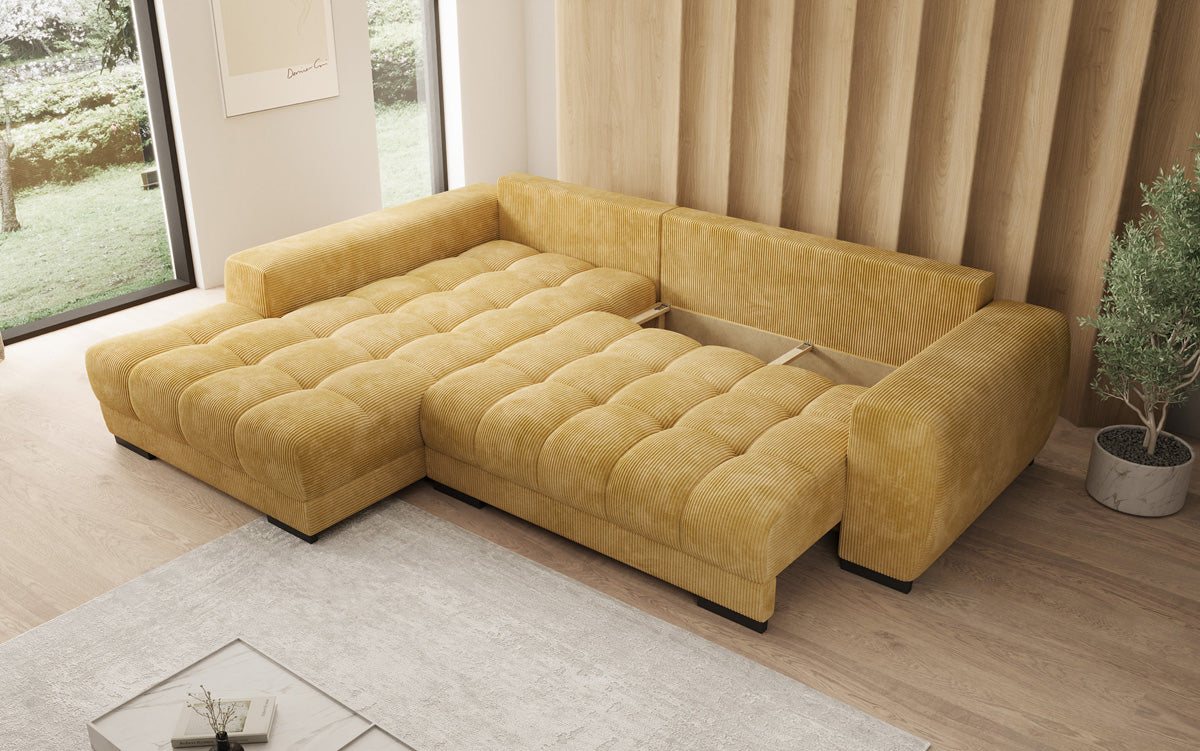 Designersofa Balu met slaapfunctie en opbergruimte in Ribstof