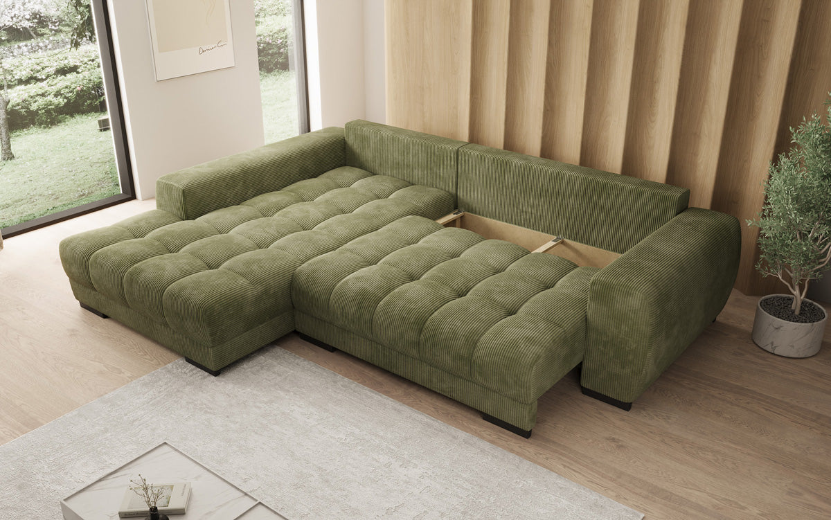 Designersofa Balu met slaapfunctie en opbergruimte in Ribstof