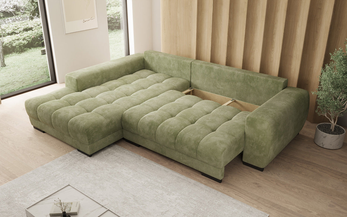 Designersofa Balu met slaapfunctie en opbergruimte in Ribstof