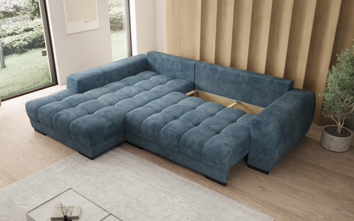 Designersofa Balu met slaapfunctie en opbergruimte in Ribstof