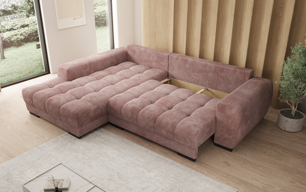 Designersofa Balu met slaapfunctie en opbergruimte in Ribstof