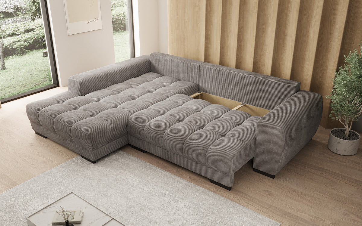 Designersofa Balu met slaapfunctie en opbergruimte in Ribstof