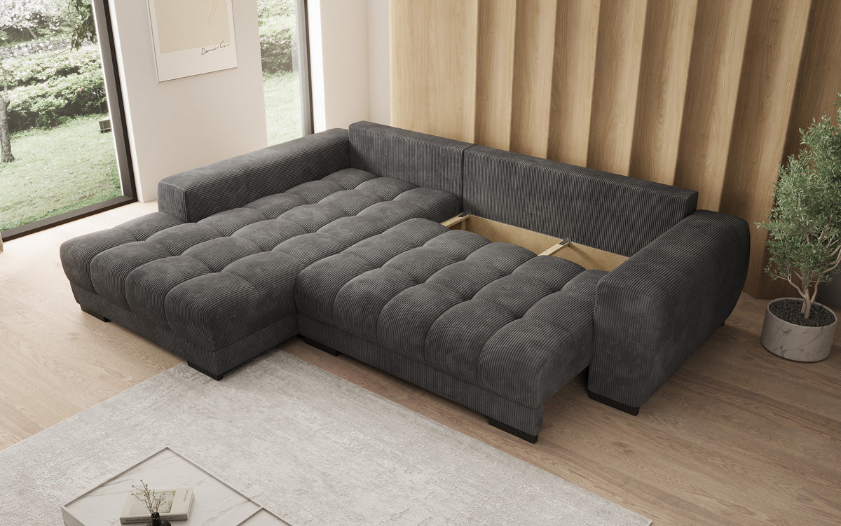Designersofa Balu met slaapfunctie en opbergruimte in Ribstof