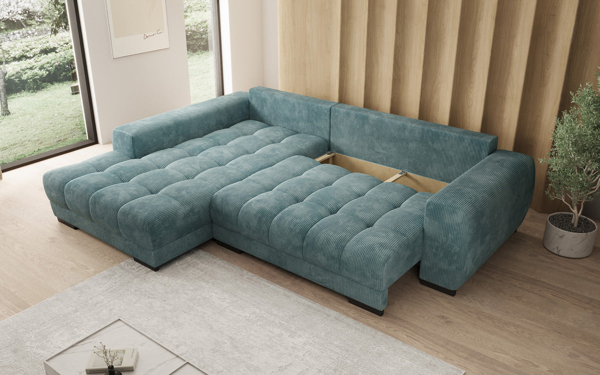 Designersofa Balu met slaapfunctie en opbergruimte in Ribstof