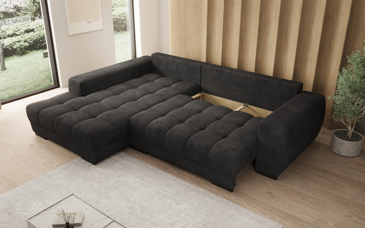 Designersofa Balu met slaapfunctie en opbergruimte in Ribstof