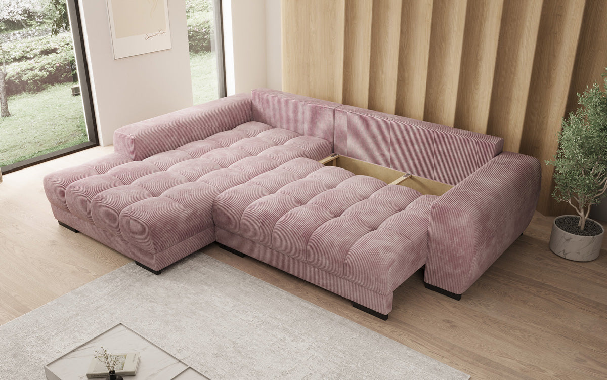 Designersofa Balu met slaapfunctie en opbergruimte in Ribstof