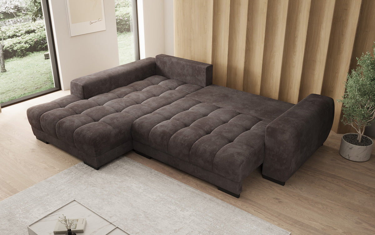 Designersofa Balu met slaapfunctie en opbergruimte in Ribstof