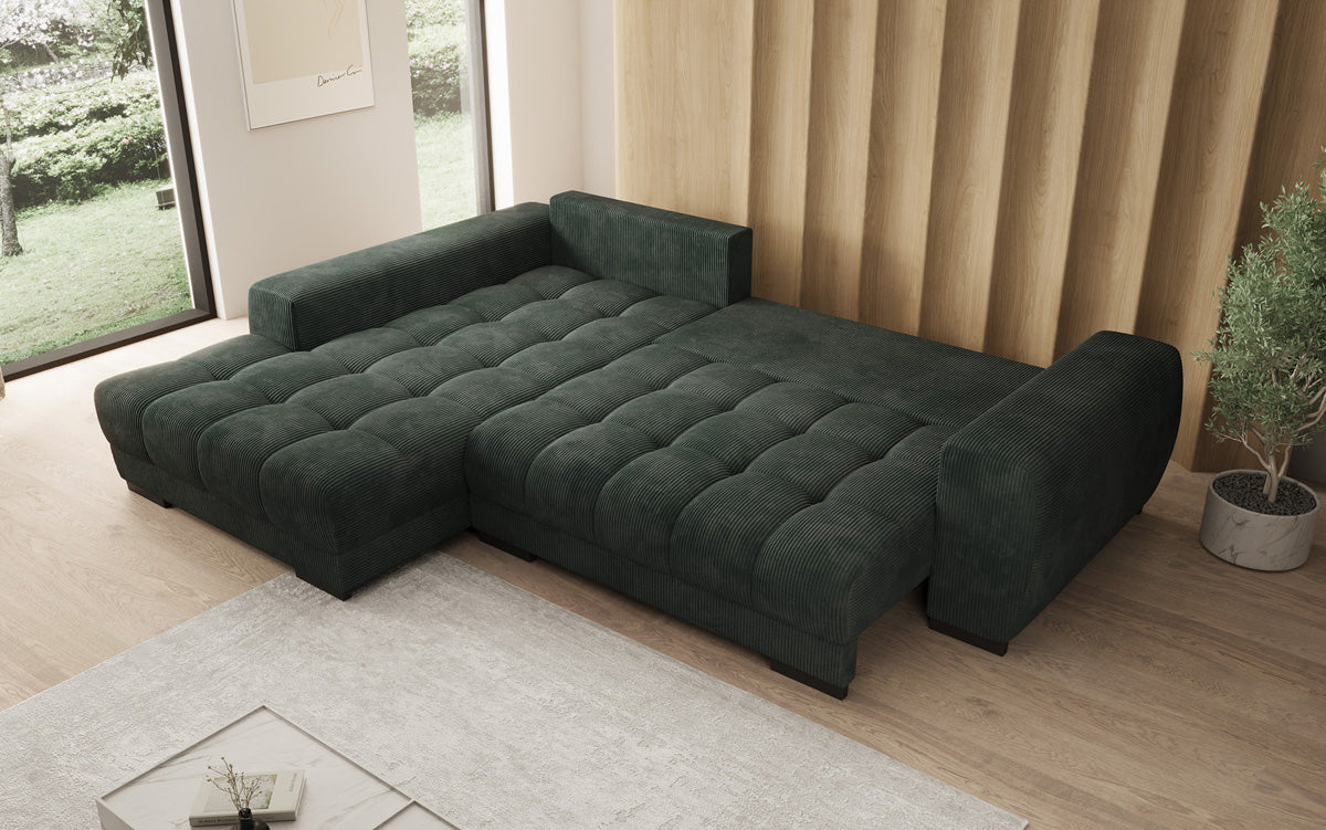 Designersofa Balu met slaapfunctie en opbergruimte in Ribstof