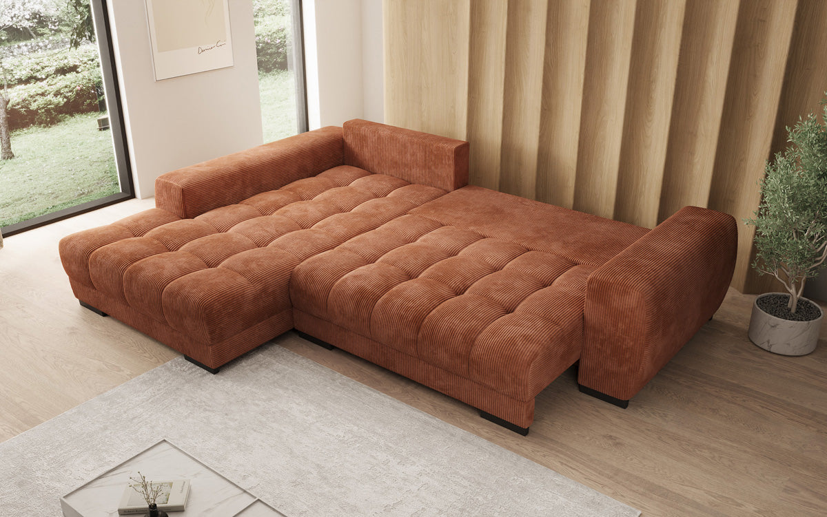 Designersofa Balu met slaapfunctie en opbergruimte in Ribstof