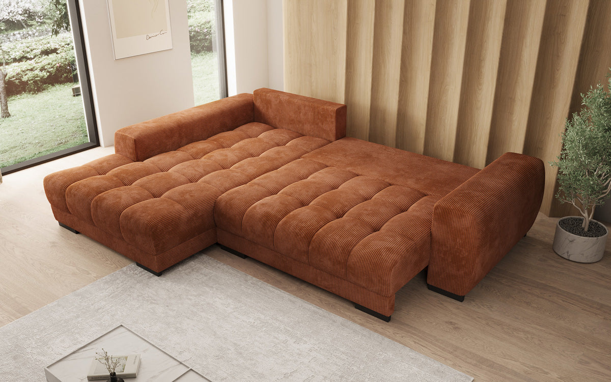 Designersofa Balu met slaapfunctie en opbergruimte in Ribstof