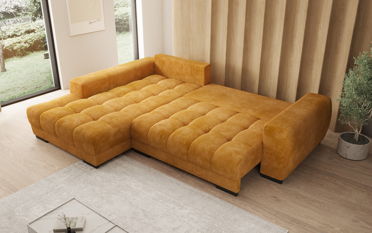 Designersofa Balu met slaapfunctie en opbergruimte in Ribstof