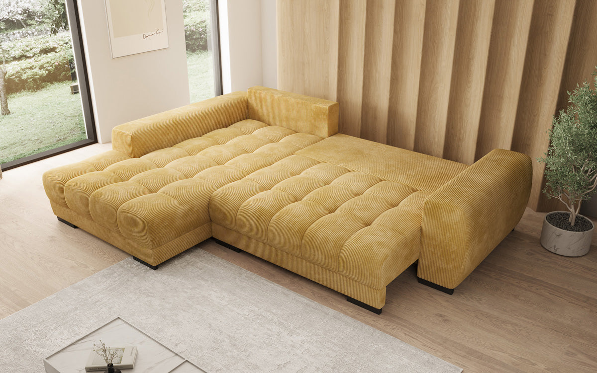 Designersofa Balu met slaapfunctie en opbergruimte in Ribstof