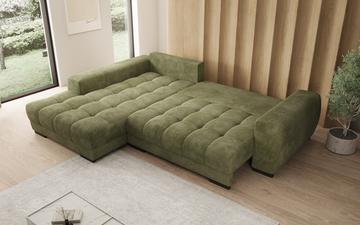 Designersofa Balu met slaapfunctie en opbergruimte in Ribstof