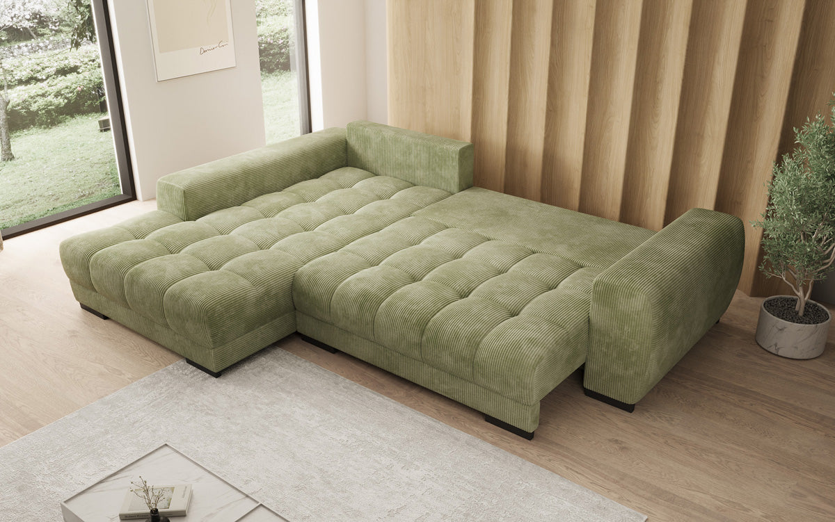 Designersofa Balu met slaapfunctie en opbergruimte in Ribstof