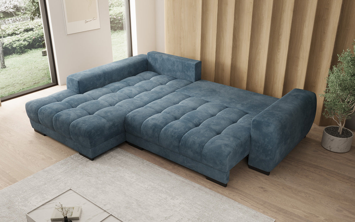 Designersofa Balu met slaapfunctie en opbergruimte in Ribstof