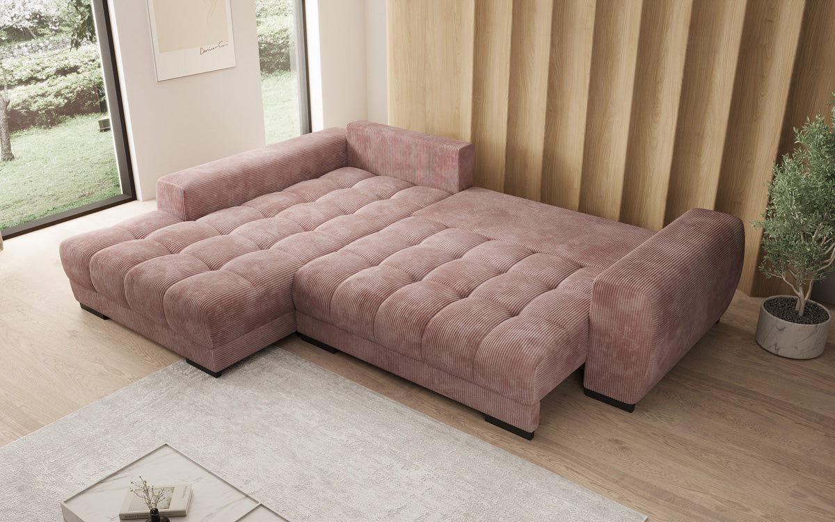 Designersofa Balu met slaapfunctie en opbergruimte in Ribstof