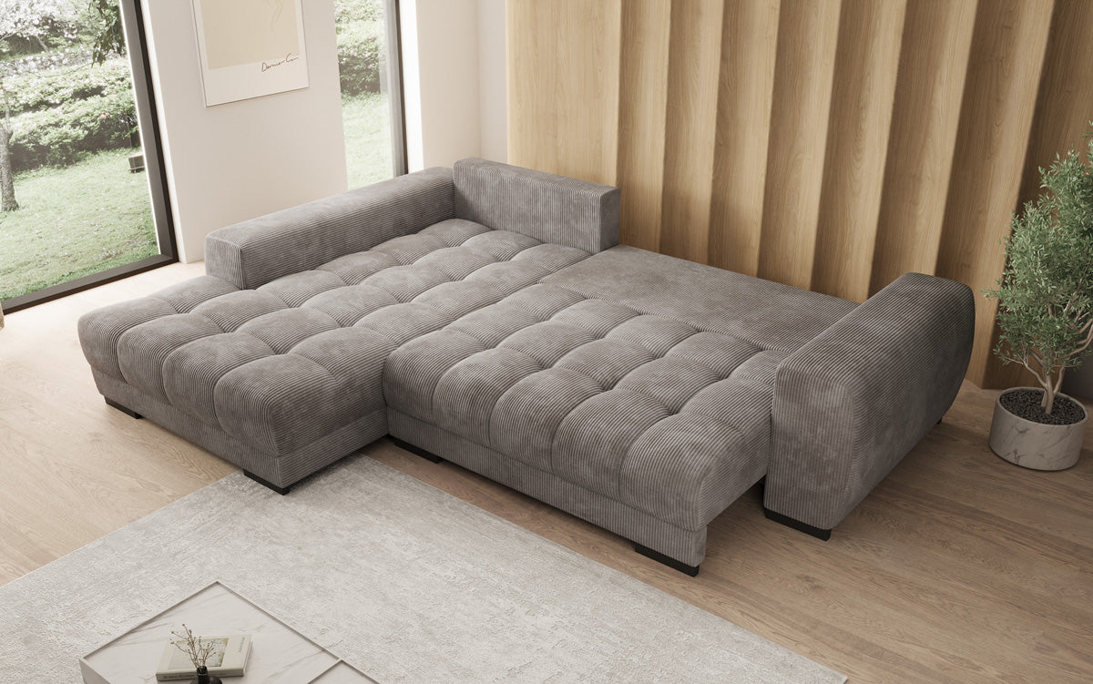 Designersofa Balu met slaapfunctie en opbergruimte in Ribstof