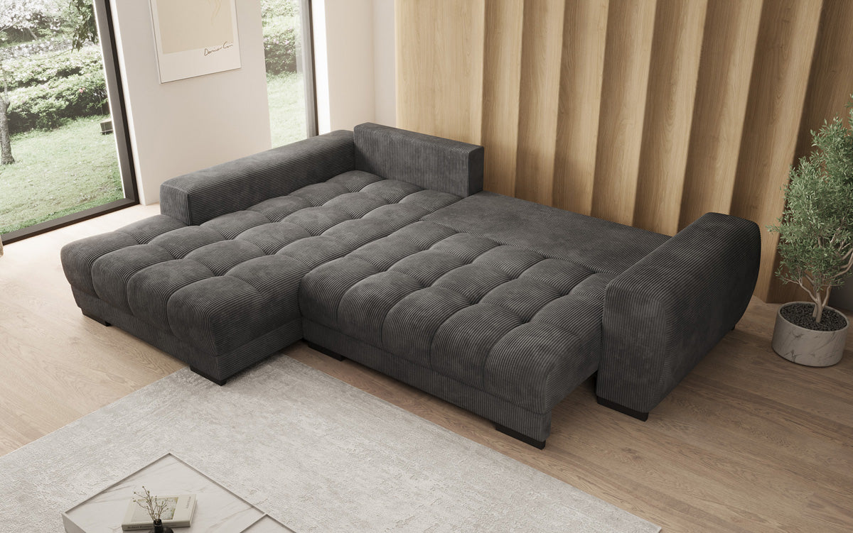 Designersofa Balu met slaapfunctie en opbergruimte in Ribstof