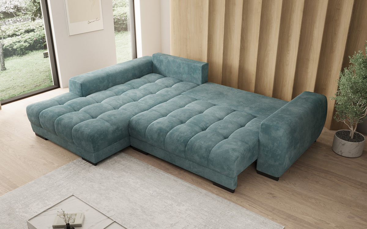 Designersofa Balu met slaapfunctie en opbergruimte in Ribstof