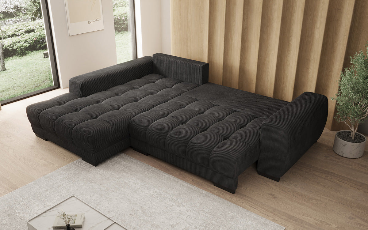 Designersofa Balu met slaapfunctie en opbergruimte in Ribstof