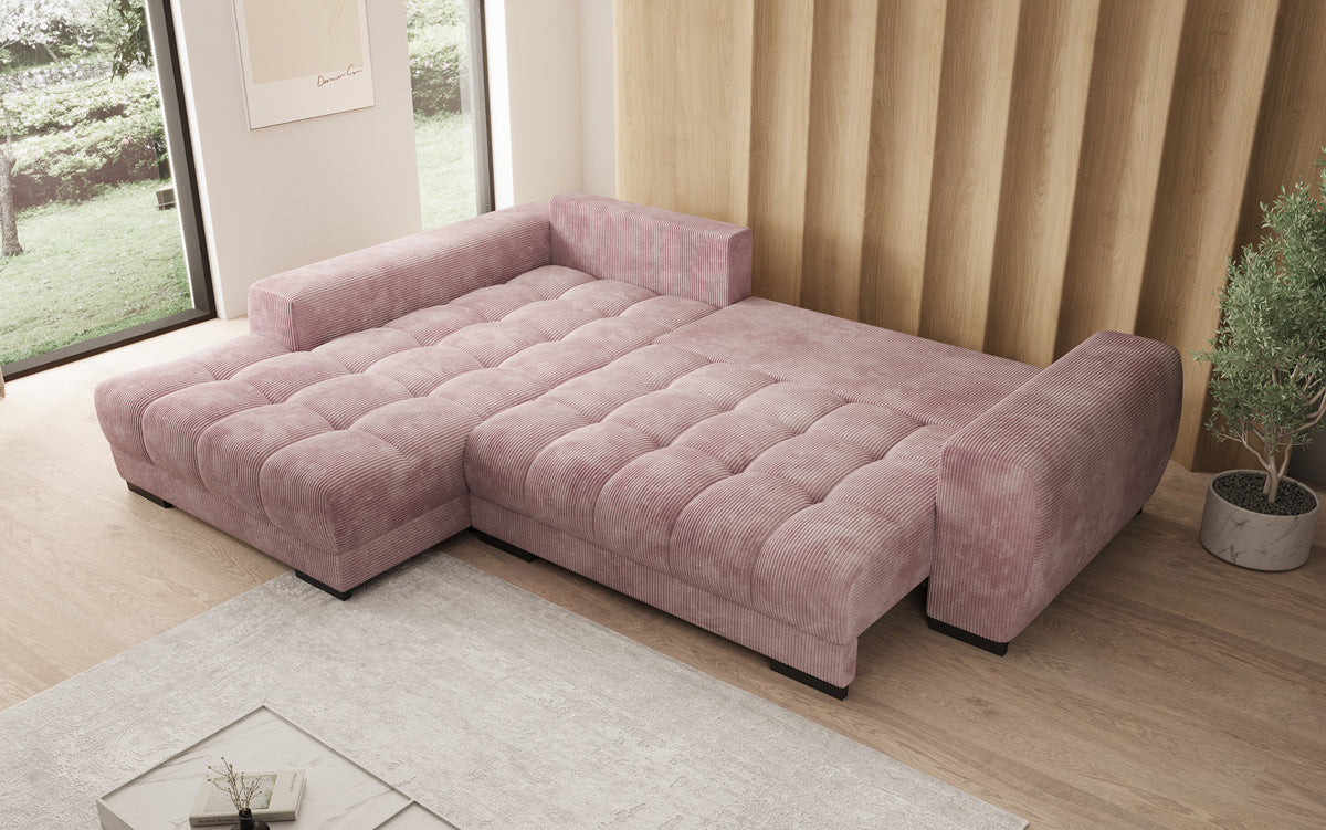 Designersofa Balu met slaapfunctie en opbergruimte in Ribstof